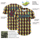 Custom White Crimson Yellow-Aqua 3D Pattern Design Black History Month Abstract Geometric Authentic Baseball Jersey
