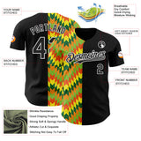 Custom Black Yellow Green Red-Orange 3D Pattern Design Black History Month African Ethnicity Style Abstract Geometric Authentic Baseball Jersey