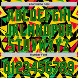 Custom Black Grass Green Red Light Yellow-Gold 3D Pattern Design Black History Month African Ethnicity Style Abstract Geometric Authentic Baseball Jersey