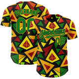 Custom Black Grass Green Red Light Yellow-Gold 3D Pattern Design Black History Month African Ethnicity Style Abstract Geometric Authentic Baseball Jersey