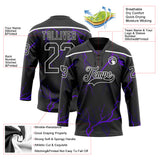 Custom Black Purple-White 3D Pattern Lightning Hockey Lace Neck Jersey