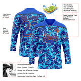 Custom Thunder Blue Orange-Black 3D Pattern Lightning Hockey Lace Neck Jersey