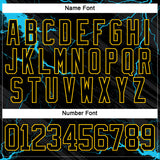 Custom Black Blue-Yellow 3D Pattern Lightning Hockey Lace Neck Jersey