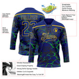 Custom Royal Green Black-Yellow 3D Pattern Lightning Hockey Lace Neck Jersey