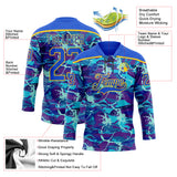 Custom Blue Thunder Blue-Yellow 3D Pattern Lightning Hockey Lace Neck Jersey