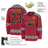 Custom Maroon Navy Gold Black-White 3D Pattern Plaid Hockey Jersey