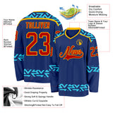 Custom Royal Red Blue-Gold 3D Pattern Plaid Hockey Jersey