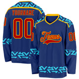 Custom Royal Red Blue-Gold 3D Pattern Plaid Hockey Jersey