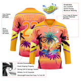 Custom Yellow Bay Orange Medium Purple-White 3D Pattern Gradient Hawaii Tropical Palm Trees Hockey Lace Neck Jersey