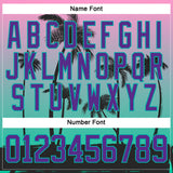 Custom Black Purple Pink-Aqua 3D Pattern Gradient Hawaii Tropical Palm Trees Hockey Lace Neck Jersey