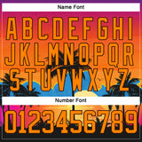 Custom Brown Bay Orange Yellow-Sky Blue 3D Pattern Gradient Hawaii Tropical Palm Trees Hockey Lace Neck Jersey