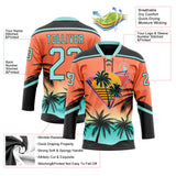 Custom Black Ice Blue-Orange 3D Pattern Gradient Hawaii Tropical Palm Trees Hockey Lace Neck Jersey