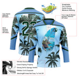 Custom Blue Green-White 3D Pattern Gradient Hawaii Tropical Palm Trees Hockey Lace Neck Jersey