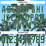 Custom Blue Green-White 3D Pattern Gradient Hawaii Tropical Palm Trees Hockey Lace Neck Jersey