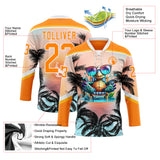Custom Bay Orange Blue Gold-White 3D Pattern Gradient Hawaii Tropical Palm Trees Hockey Lace Neck Jersey