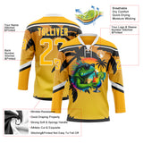 Custom Gold Black-White 3D Pattern Gradient Hawaii Tropical Palm Trees Hockey Lace Neck Jersey
