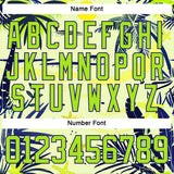 Custom Neon Yellow Neon Green Dark Purple-White 3D Pattern Hawaii Tropical Palm Trees Hockey Lace Neck Jersey