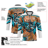 Custom White Black-Lakes Blue 3D Pattern Hawaii Tropical Palm Trees Hockey Lace Neck Jersey