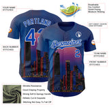Custom Blue Thunder Blue-White Chicago Illinois Nightscape Landmark City Symbol Authentic Baseball Jersey