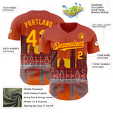 Custom Orange Yellow Dallas Texas Sunset Cityscape Landmark City Symbol Authentic Baseball Jersey