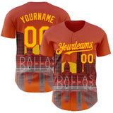 Custom Orange Yellow Dallas Texas Sunset Cityscape Landmark City Symbol Authentic Baseball Jersey