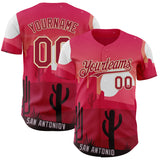 Custom Pink Cardinal-City Cream San Antonio Cactus Western Sunset City Symbol Authentic Baseball Jersey