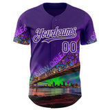 Custom Purple White New Orleans Louisiana Cityscape Landmark City Symbol Authentic Baseball Jersey