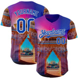 Custom Pink Thunder Blue Orange-White Houston Texas Hindu Temple Landmark City Symbol Authentic Baseball Jersey