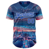 Custom Blue Thunder Blue-White Chicago Illinois Cityscape Skyline City Symbol Authentic Baseball Jersey