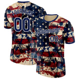 Custom Cream Navy Red-White USA Flag Splash Performance T-Shirt