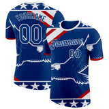 Custom US Navy Blue Red-White American Eagle And Star Performance T-Shirt