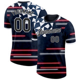 Custom Blue Black Red-White American Abstract Geometric Shape Line Performance T-Shirt