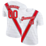 Custom White Fire Red-Black Canada Line Performance T-Shirt