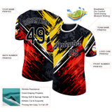 Custom Black Red White-Yellow Belgium Splash Performance T-Shirt