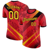 Custom Red Yellow-Black Belgium Polka Dot Performance T-Shirt