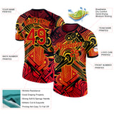 Custom Black Red-Yellow Belgium Abstract Performance T-Shirt