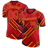 Custom Red Yellow-Black Belgium Abstract Performance T-Shirt