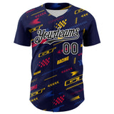 Custom Navy Black White Red-Yellow 3D Pattern Design Car Racing Formula Auto Motorsport Authentic Baseball Jersey