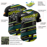Custom Black White Yellow-Green 3D Pattern Design Car Racing Formula Auto Motorsport Authentic Baseball Jersey