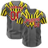 Custom Steel Gray Red White Yellow-Black 3D Pattern Design Car Racing Formula Auto Motorsport Authentic Baseball Jersey