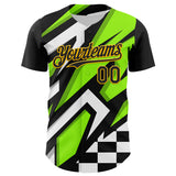 Custom Black Gold Green-White 3D Pattern Design Car Racing Formula Auto Motorsport Authentic Baseball Jersey