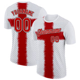 Custom White Red Gray-Black England Cross Geometric Shape Performance T-Shirt