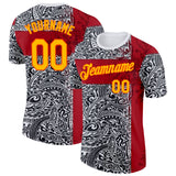 Custom Black Gold Red Orange-White England Polynesian Tribal Performance T-Shirt