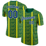 Custom Green US Navy Blue Yellow-White Brazil Ethnic Tribal Performance T-Shirt