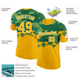 Custom Gold Green-White Brazil Geometric Shape Performance T-Shirt