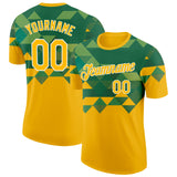 Custom Gold Green-White Brazil Geometric Shape Performance T-Shirt