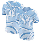 Custom Blue White Argentina Abstract Wave Performance T-Shirt