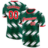 Custom Green Fire Red-White Algeria Distressed Diagonal Stripe Performance T-Shirt