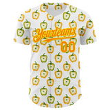 Custom White Bay Orange-Light Yellow 3D Pattern Design Foodie Rice Stuffed Pepper Vegetable Authentic Baseball Jersey