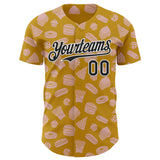 Custom Yellow Black-White 3D Pattern Design Foodie Fast Food Doodles Authentic Baseball Jersey